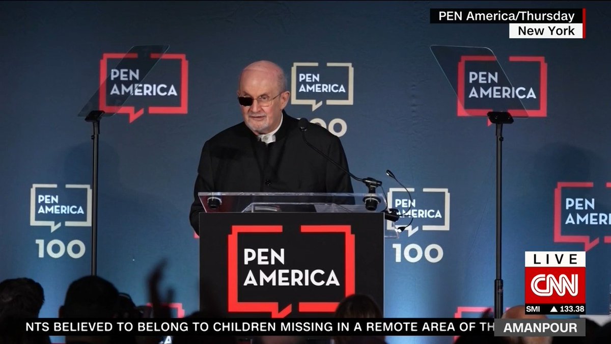“Terrorism must not terrorize us. Violence must not deter us.” Hear the powerful words of Sir Salman Rushdie, in his first public appearance since last year’s shocking attack. “The struggle goes on.”