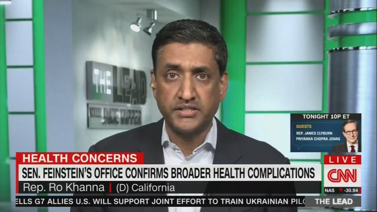 Rep. Ro Khanna (D-CA) reiterates his call for Sen. Dianne Feinstein (D-CA) to step down amid new reporting on her health struggles: “It’s a really sad situation ... It’s painful to watch ... I don’t know the situation. I don’t know who’s making the decisions in that office.”