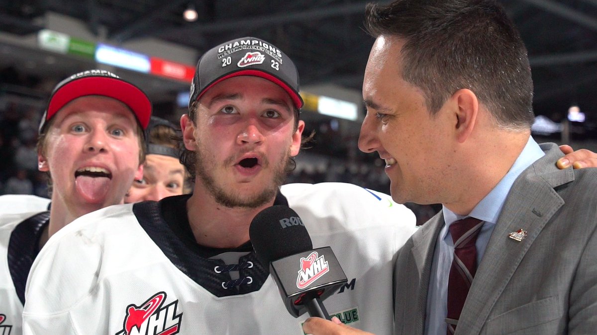 2023 #WHLChampionship Post-Game: 🎙️ Forward Jordan Gustafson 🗣️ "Wonderful group of guys we're doing this with, wouldn't want to do it with anyone else." Seattle Thunderbirds | Vegas Golden Knights #FeedingTheFuture