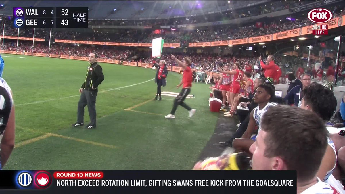 Footage from the bench of the interchange mistake that cost North Melbourne the match.
