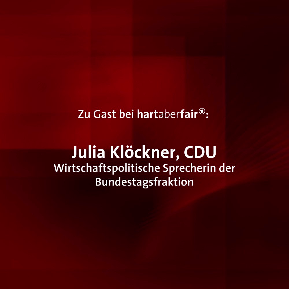 #hartaberfair am Montag, 22.5.2023, um 21.00 Uhr Das Erste zum Thema "Grüner Filz bei Habeck: Ist die Energiewende in Gefahr?" Mit dabei Julia Klöckner