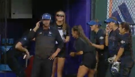 🤣🤣🤣🤣🤣 There's a lot going on here during Head Coach Landreneau's interview, but Whitney Tate going 4-4 in the M&amp;M toss is the most impressive feat we've seen in months. 📺 📊 #EarnedEveryDay x McNeese Softball x #RoadToWCWS