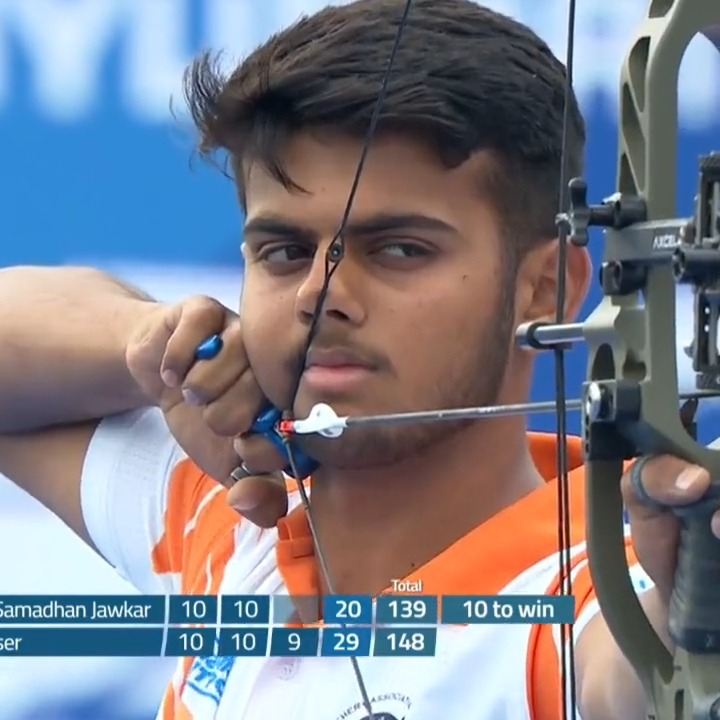Indian archer Prathamesh Jawkar shocked world No.1 to win maiden archery World Cup gold, yesterday. Here's the winning moment when he scored 3 continuous perfect 10s under pressure. #PrathameshJawkar #Archery #ArcheryWorldCup #GoldMedal Video: World Archery