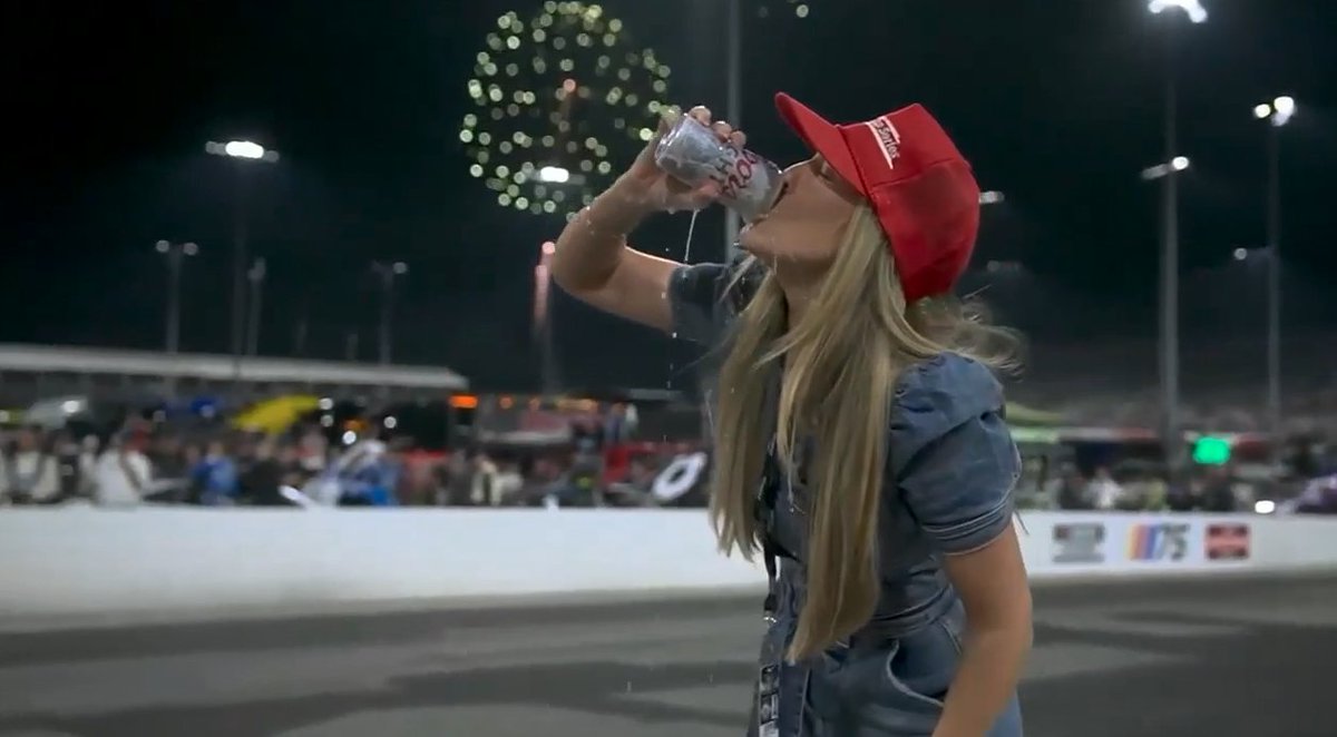 Victory beer shotgun for Katelyn Larson! #NASCAR #AllStarRace