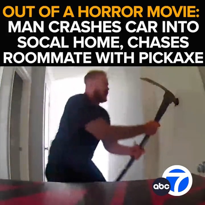 It's the stuff of nightmares. A rampaging man crashes a car into a Lake Forest home before smashing his way into his own house, grabbing a pickaxe, and chopping his way into a terrified roommate's bedroom. The faceoff with police - Tonight at 11 from ABC7