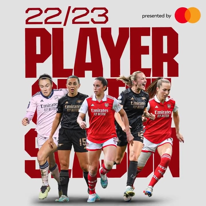 🏆 Player of the Season – presented by MastercardUK 🤝 🇮🇪 Katie McCabe 🇧🇷 Rafaelle Souza 🇨🇭 Lia Wälti 🇳🇴 Frida Leonhardsen Maanum 🇦🇺 Caitlin Foord It’s time to cast your vote, Gooners! 🗳️