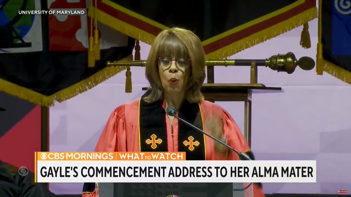 As the commencement speaker at her alma mater, Univ. of Maryland, Gayle King encouraged graduates to work through difficult moments: "You may someday find that you're not on the path that you want to be on, and that's OK. You'll find another route. But in the meantime, be excellent."