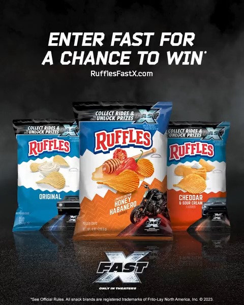 Enter now for your chance to win a 2023 Dodge Charger R/T and exclusive Ruffles × Fast X prizes at See rules @
