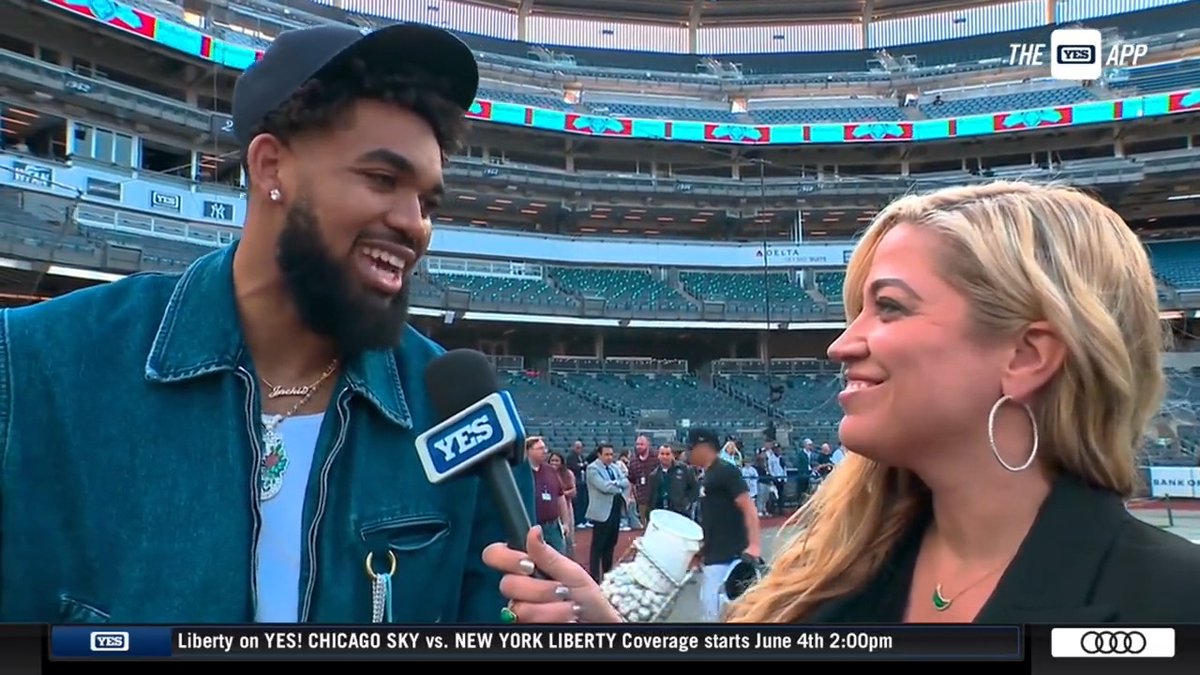"Lifelong Yankee fan, gonna die being a Yankee fan" –– Karl-Anthony Towns at Yankee Stadium where he threw out the first pitch