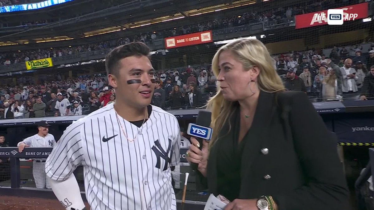 After the big win, Meredith Marakovits collects Anthony Volpe's reaction to his walk-off sac-fly. #YANKSonYES