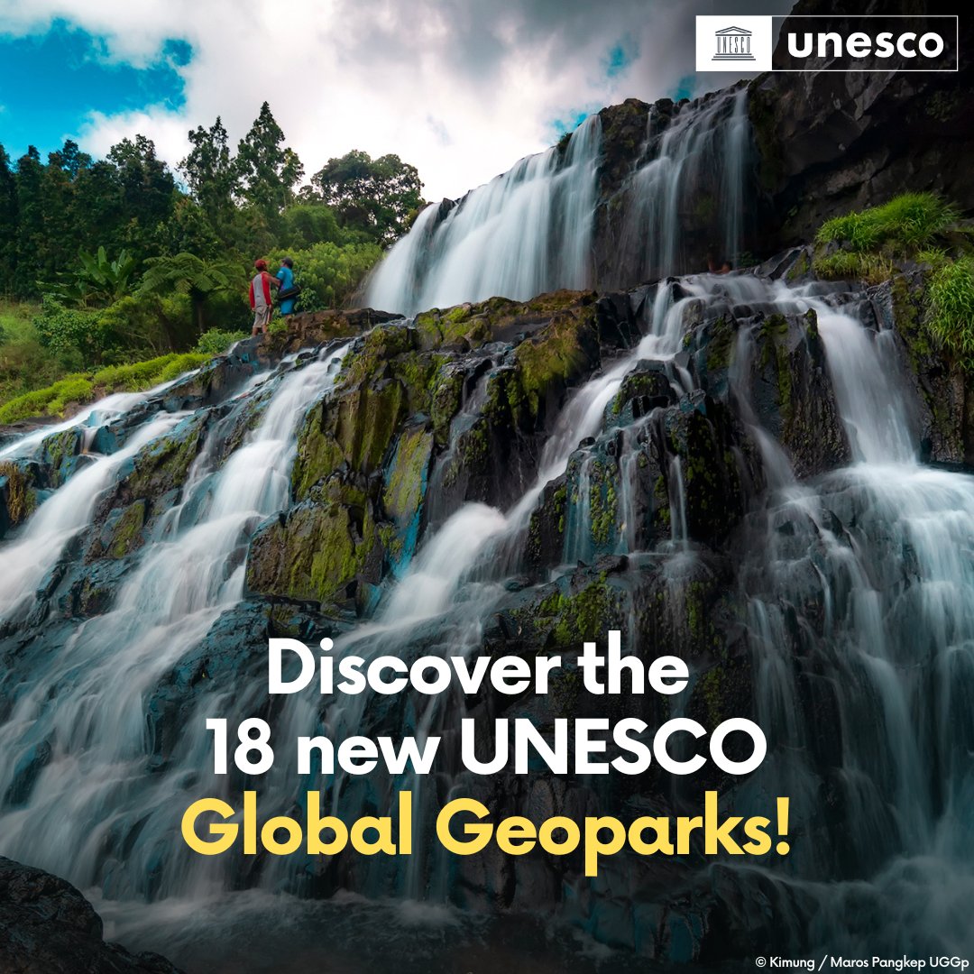 🔴 BREAKING 🔴 Congratulations to 🇧🇷🇬🇷🇮🇩🇮🇷🇯🇵🇲🇾🇳🇿🇳🇴🇵🇭🇰🇷🇪🇸🇹🇭🇬🇧 for the designation of their #geoparks which combine geological heritage with sustainable tourism &amp; science! Discover the fascinating history behind the 18 new #UNESCOGeoparks: