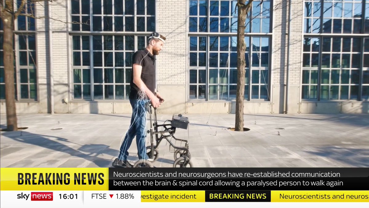 BREAKING: Neuroscientists and neurosurgeons have re-established communication between the brain & spinal cord allowing a paralysed person to walk again. Latest: 📺 Sky 501, Virgin 602, Freeview 233 and YouTube