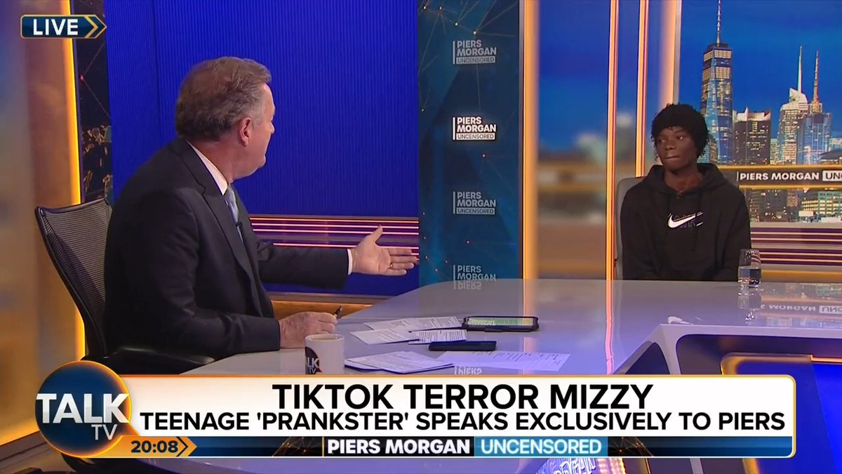 "Why would I care what colour your skin is? I just think you're an idiot." Piers Morgan blasts TikTok prankster Mizzy for 'playing the race card' while discussing the backlash he's received. Piers Morgan | Talk | #PMU