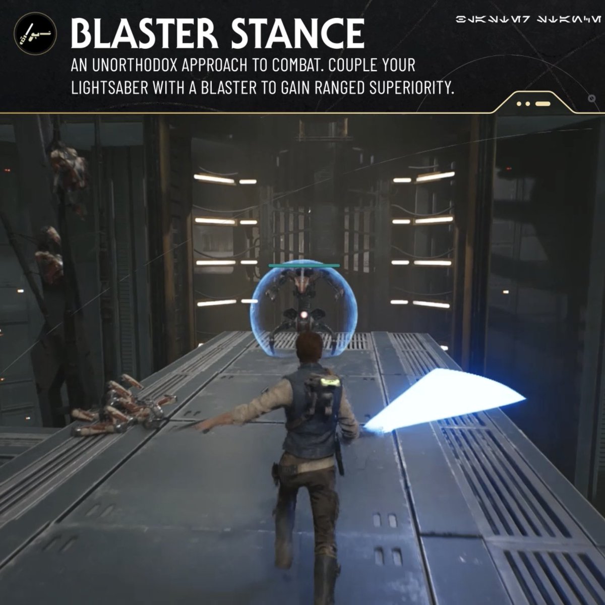 The lightsaber + blaster combo really packs a punch! ๐ฅ The Blaster stance is an unorthodox, yet versatile approach to combat. #StarWarsJediSurvivor