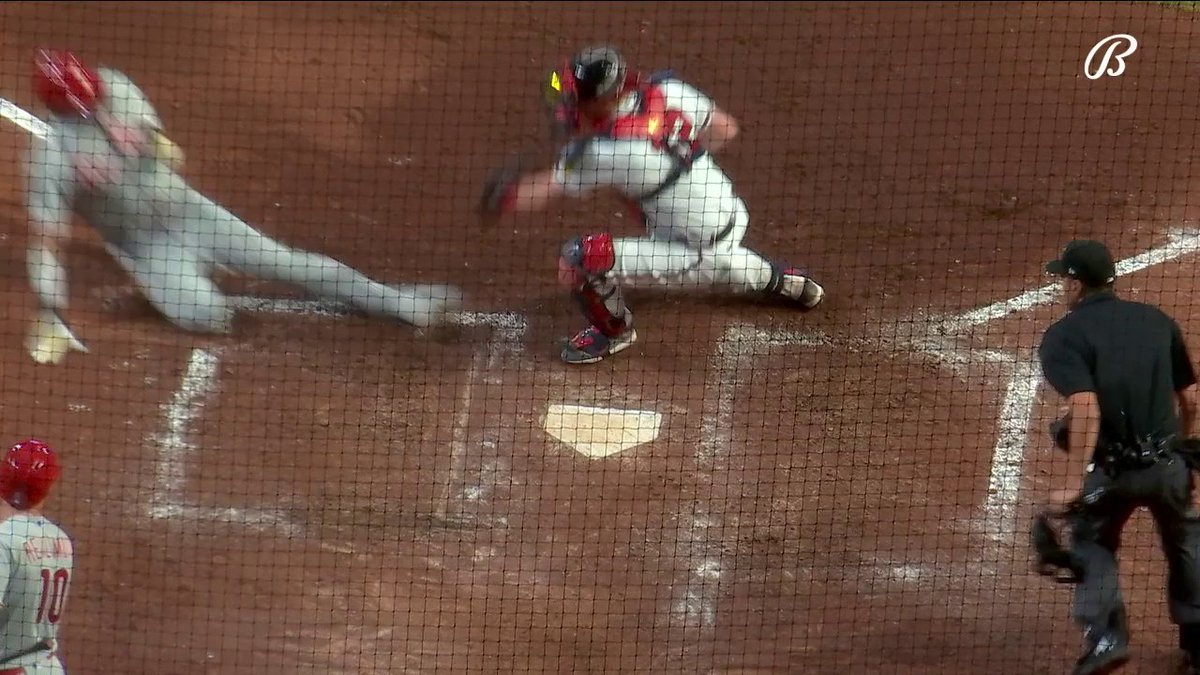 Alec Bohm still hasn't touched home ... but the Braves do win this replay challenge at home plate against the Phillies.