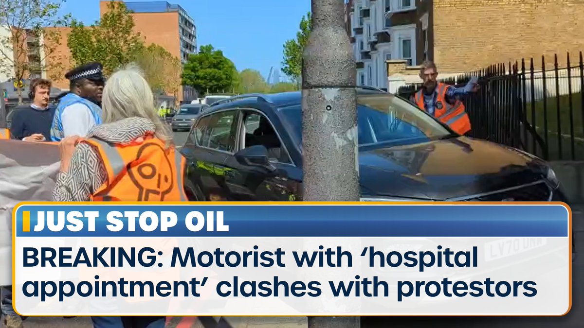 BREAKING: An angry motorist with a 'hospital appointment' has clashed with Just Stop Oil protestors blocking a street in London.