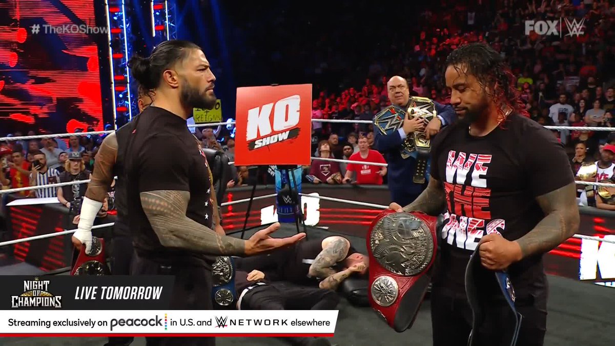 Jimmy The Usos just couldn't do it. 😮💨 Is this a preview of what's to come tomorrow afternoon at #WWENOC? Will Roman Reigns and Solo be our next Undisputed WWE Tag Team Champions? 👀 #SmackDown