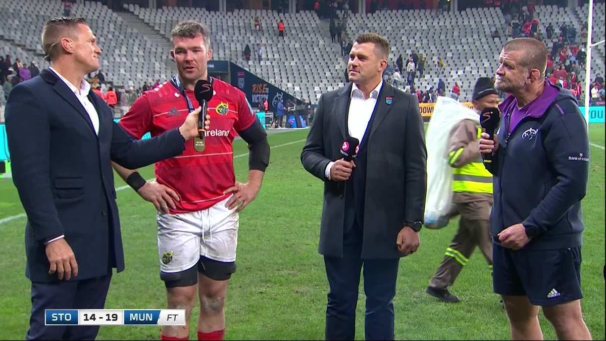 "It's hard to believe!" 🗣️ Munster Rugby's Graham Rowntree gives lengthy pitchside interview after his side's URC title win 🔴 Peter O'Mahony also joins his head coach for a conversation 👋 #URC | #STOvMUN