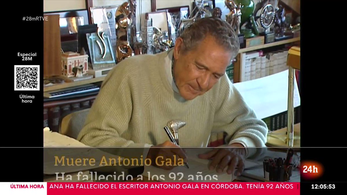 ⚫ Muere el escritor Antonio Gala a los 92 años. Llevaba varios meses aquejado por un cáncer de colon y el duro tratamiento médico de quimioterapia y radioterapia.
