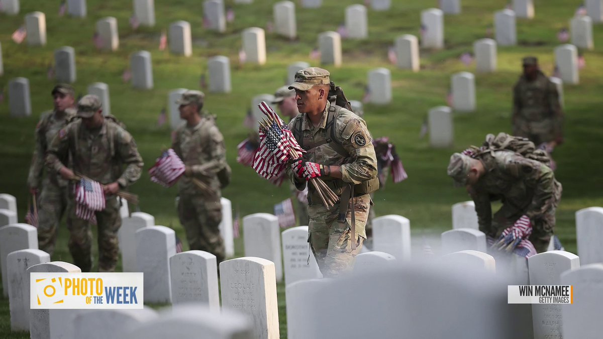 In our #SundayTODAY photo of the week: members of the 3rd U.S. Infantry Regiment, known as the "Old Guard," placing flags on the gravestones at Arlington National Cemetery ahead of Memorial Day.