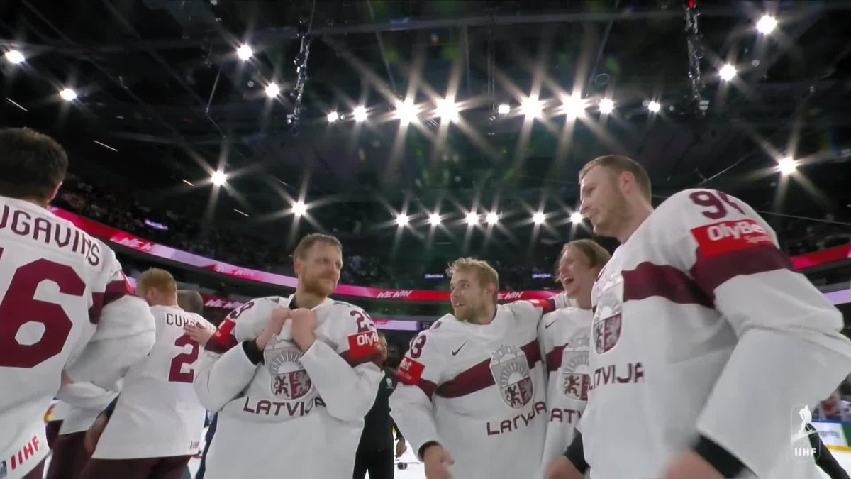 Latvia wins the first medal ever at #IIHFWorlds!🇱🇻🎉 LV Hokeja federācija #USALAT #IIHFWorlds
