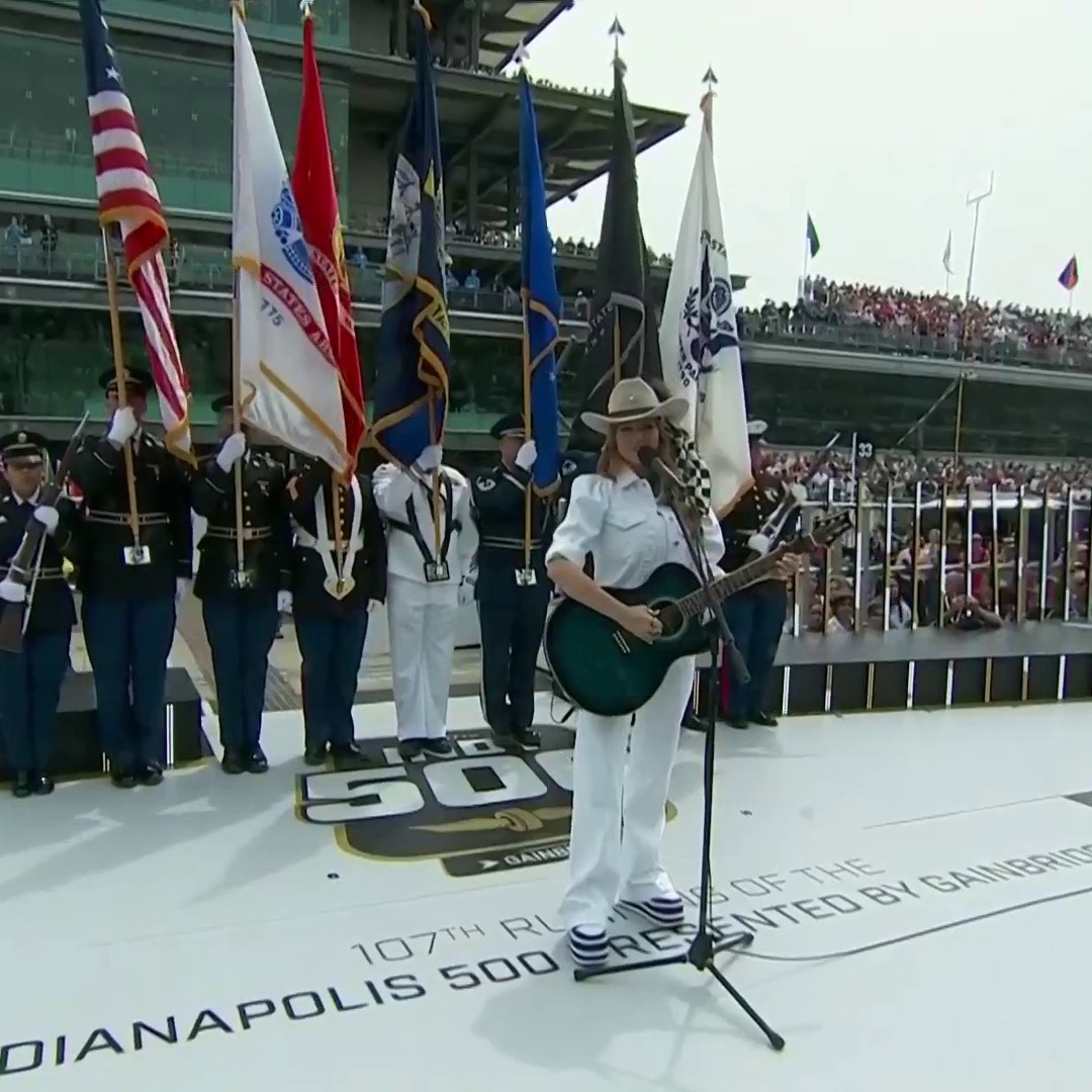 .Jewel sings the national anthem at the greatest spectacle in racing. 🇺🇸 #Indy500 📺: NBC and Peacock