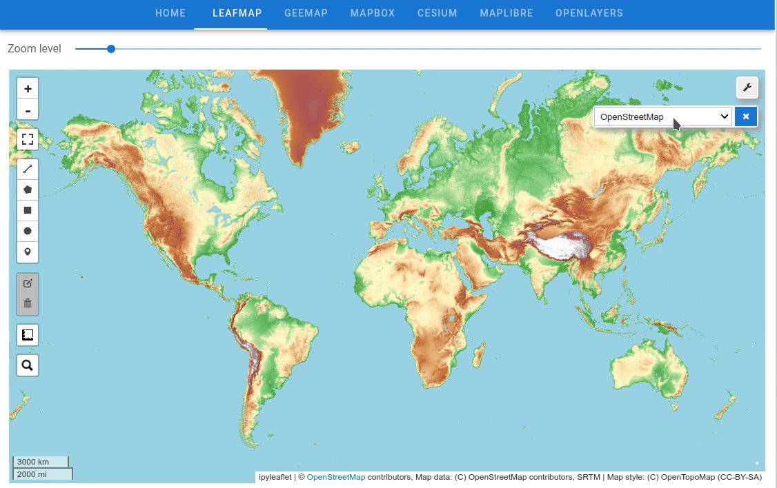 #Leafmap v0.21.0 is out. It now supports Solara. Developing interactive web apps with pure Python with automatic deployment on Hugging Face. Try it out 👇 Web app: GitHub: Maarten A. Breddels #python #geospatial #dataviz