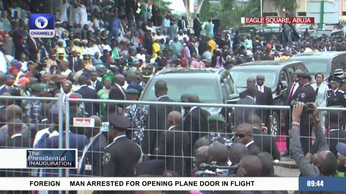 The arrival of President Buhari signifies the beginning of the event, as he is the chairperson of this event. When the president-elect gets to the podium and takes his oath of office, by protocol, the former is asked to leave immediately. #PresidentialInauguration #May29