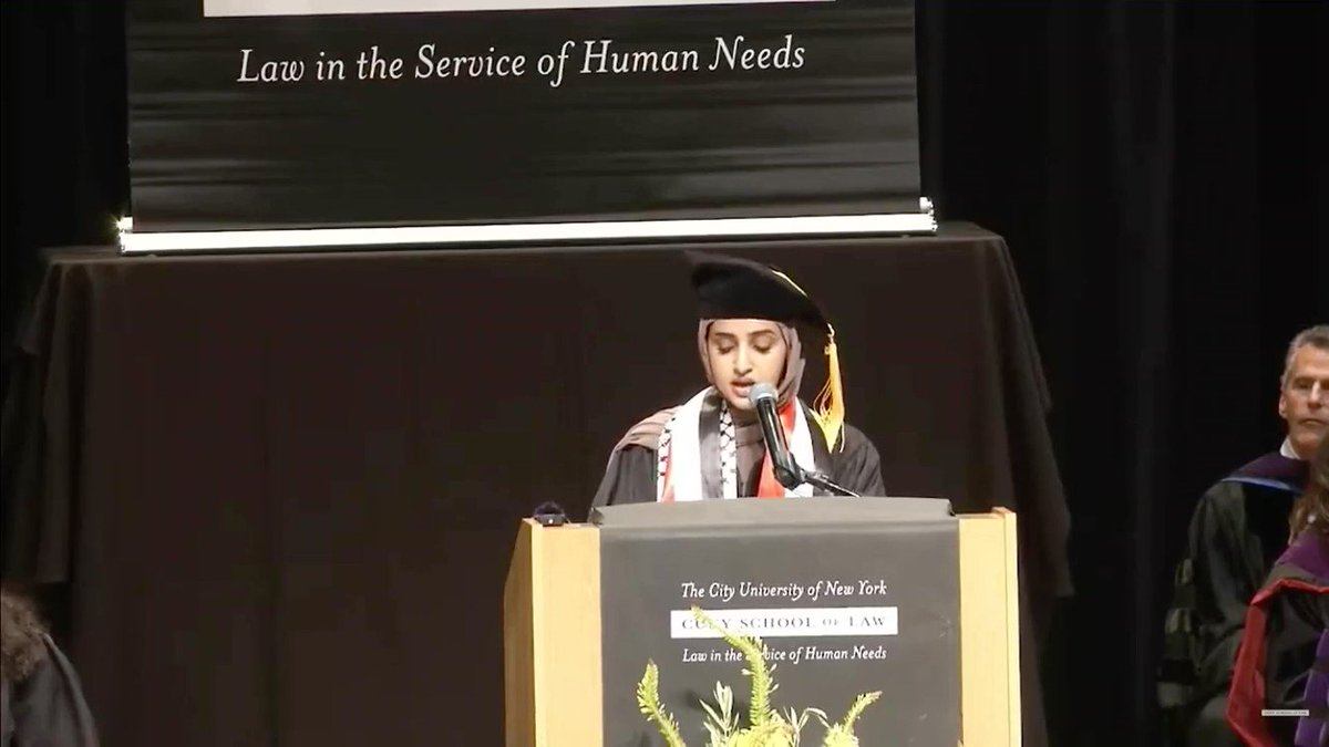 CUNY Law School commencement speaker Fatima Mousa Mohammed: Laws are “white supremacy” and America has a “ravenous appetite for destruction and violence” Thunderous applause from the crowd
