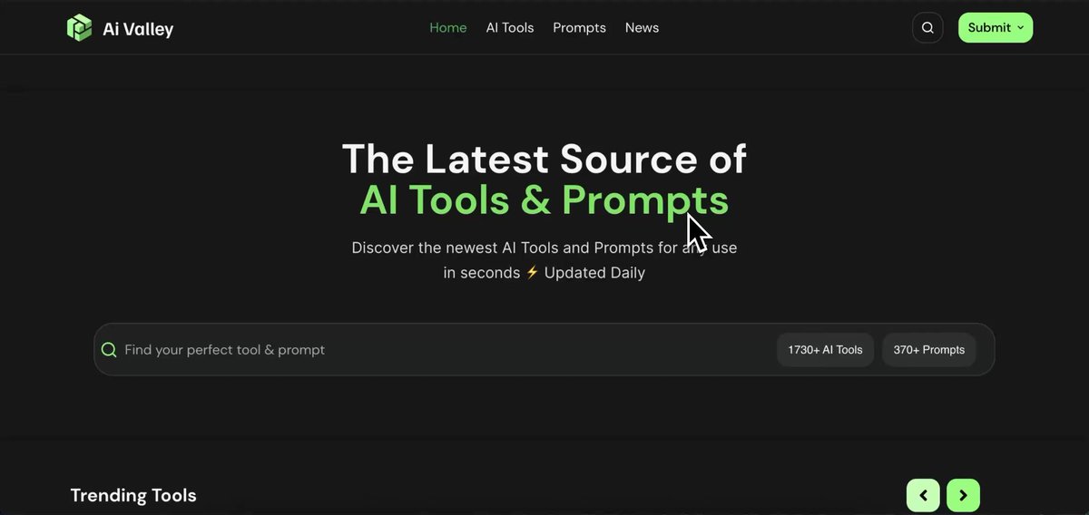 I've just launched a new AI website 🥳 Top AI Resources are in one place. ● 1,730 AI Tools, 350 ChatGPT Prompts (Updated Daily) ● Master tools with video tutorials, reviews, demos ● Stay updated with trending AI News summary Check it out at