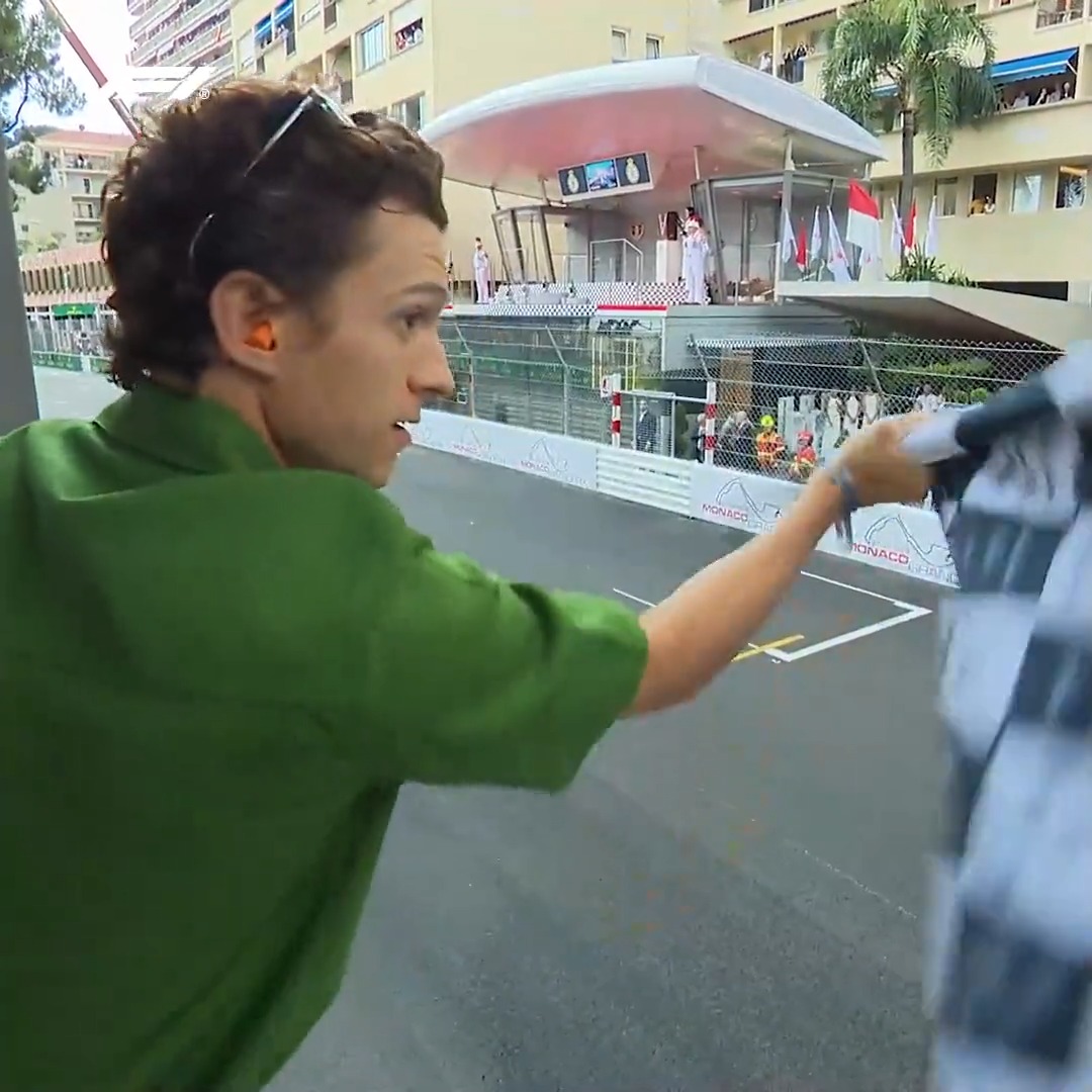 Flag waver: Holland National anthem: Netherlands Tom Holland waving them home on Sunday... and a marvellous job he did too! 🏁🕷 #MonacoGP #F1