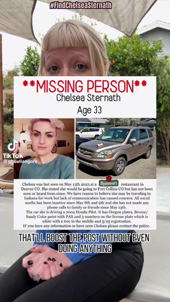 Missing person Chelsea Sternath. Please spread the word.