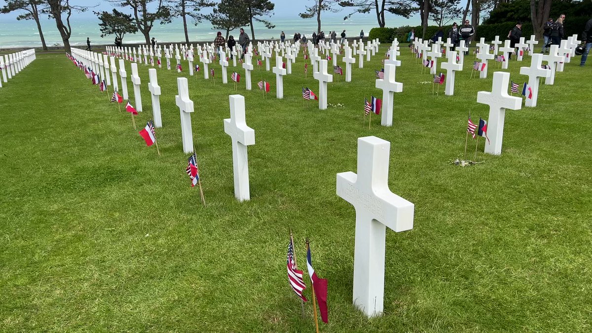 Have struggled to find the right words or sentence to describe being here today in the Normandy American Cemetery overlooking Omaha Beach in Normandy, France…it is the final resting place for 10,000 American soldiers who never made it back to their family, friends and home…This immense scene of sacrifice is breathtaking and powerful.…THANK YOU.