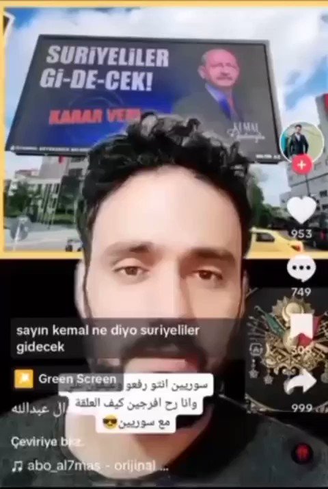 📌Bir Suriyeli çektiği TikTok videosuyla Kemal Kılıçdaroğlu’na seslendi: “Kapıdan kovsan bacadan girerim. Burası sadece Türk Cumhuriyeti değil, Osmanlı toprağıdır.”