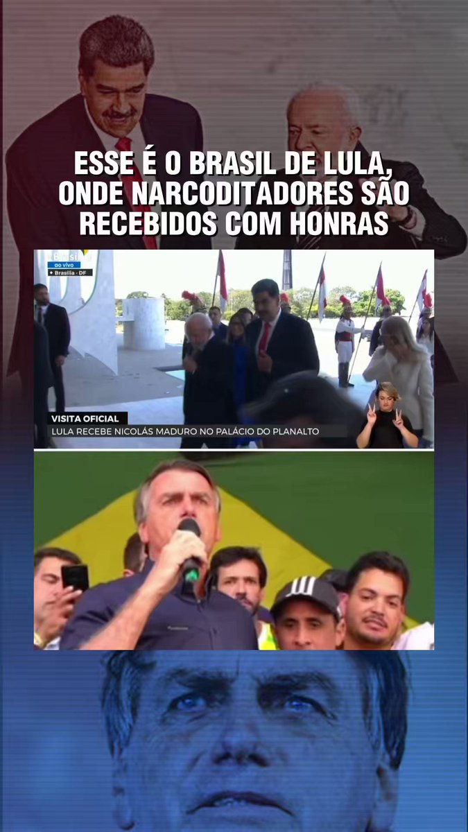 - EUA ofereceram recompensa por Maduro, acusado de narcoterrorismo - ONU acusa governo de Maduro de crimes contra a humanidade - E no Brasil? Recebido pelo seu grande parceiro Lula com toda pompa e honraria! Ao receber Maduro, Lula deixa um recado para o mundo: O BRASIL APOIA A DITADURA VENEZUELANA!