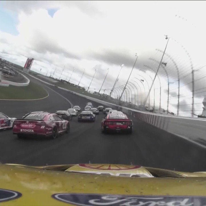 The caution is out after this accident involving Denny Hamlin and Chase Elliott. Hamlin exited the vehicle under his own power.