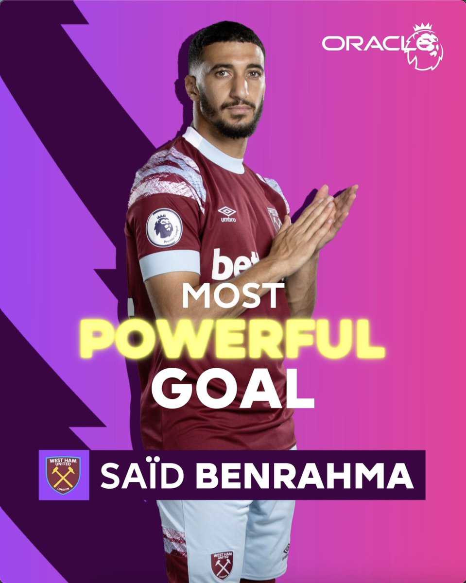 The 2022/23 winner of Oracle's Most Powerful Goal is... 🚀 Said Benrahma 🚀 Congratulations, SaidBenrahma11 👏