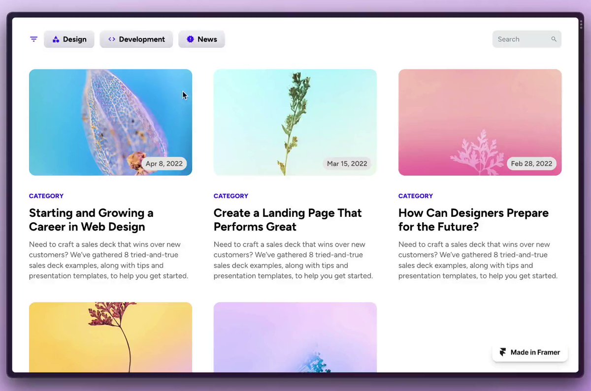 Blog filtering in Framer ✨ ✅ No override code ✅Uses component logic Comment "Framer" and I'll send you the remix link (must be following so I can DM you) ❤️