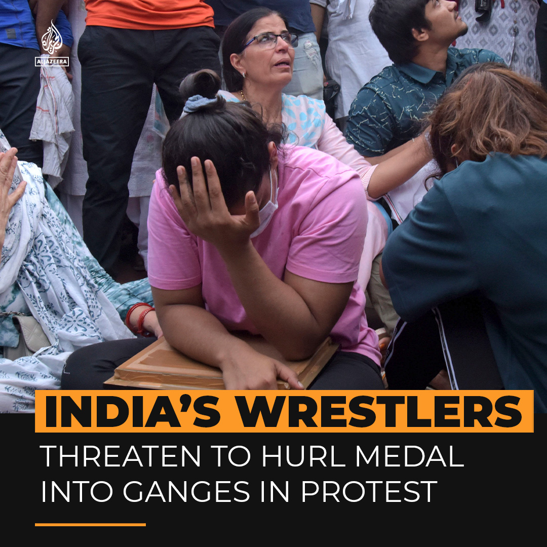 India’s top wrestlers threatened to throw their Olympic and world medals into the Ganges River to protest gov't inaction against a BJP-linked official who they accuse of sexual harassment. 🔗: