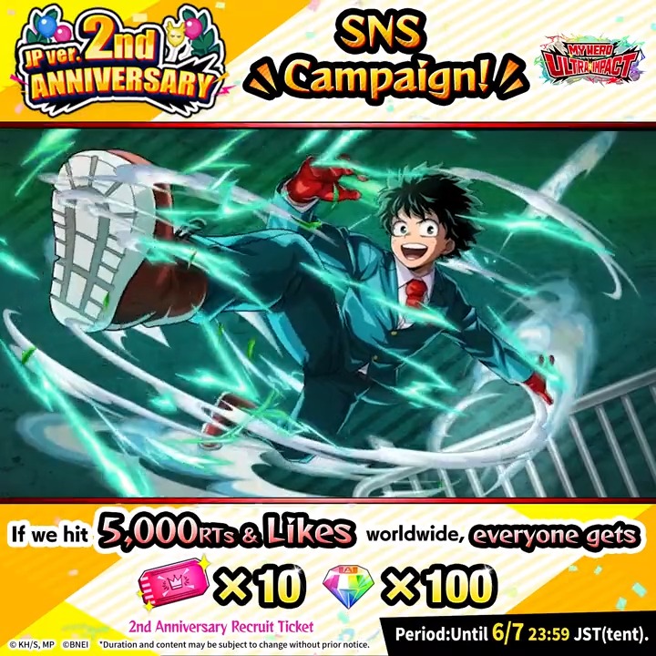 [Impact Fest Celebration SNS Campaign] Impact Fest: Celebration Hot Picks Recruit Izuku Midoriya &amp; Ochaco Uraraka New manga outfits for JP ver. 2nd Anniv.! Deku &amp; Ochaco will join #MHUI wearing special "Celebration" outfits! Let's RT &amp; LIKE! #MyHeroAcademia #MyHeroUltraImpact