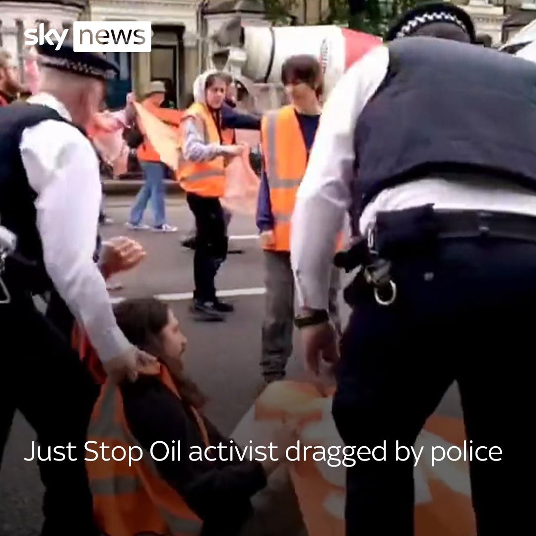 A Just Stop Oil protester was dragged across the road by police. The climate activists blocked traffic on a major road in West London, protesting new oil, gas and coal projects.
