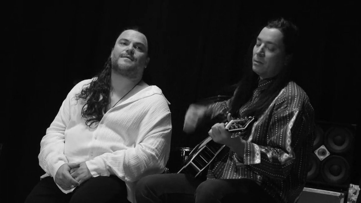 Jimmy &amp; Jack Black recreate Extreme's "More Than Words" music video. #FallonFlashback