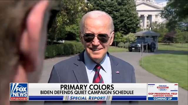 DOOCY: "How's your re-election campaign going? Because we haven't seen you on the campaign trail yet." BIDEN: "You haven't?" DOOCY: "Not at an official campaign rally..." BIDEN: *walks away*