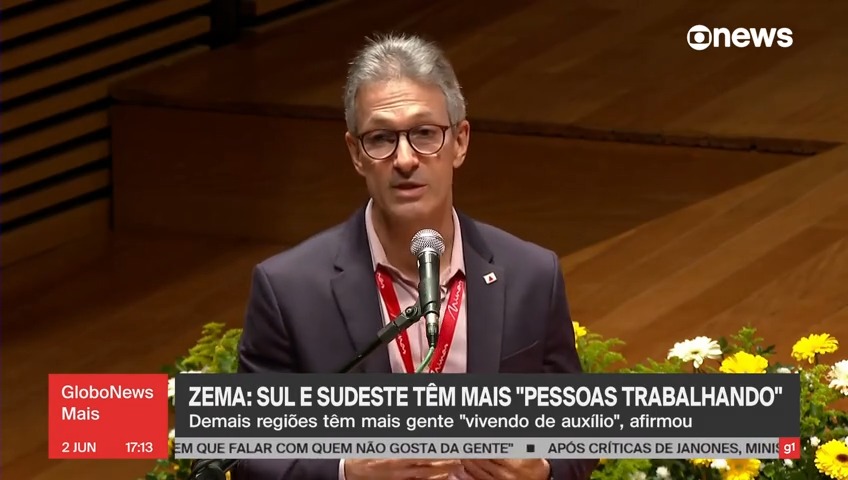 O governador de MG, Romeu Zema, disse que Sul e Sudeste podem “contribuir para o Brasil dar certo porque têm uma proporção maior de gente trabalhando do que vivendo de auxílio”. ➡ Assista ao #GloboNewsMais com Julia Duailibi e Tiago Eltz: #GloboNews