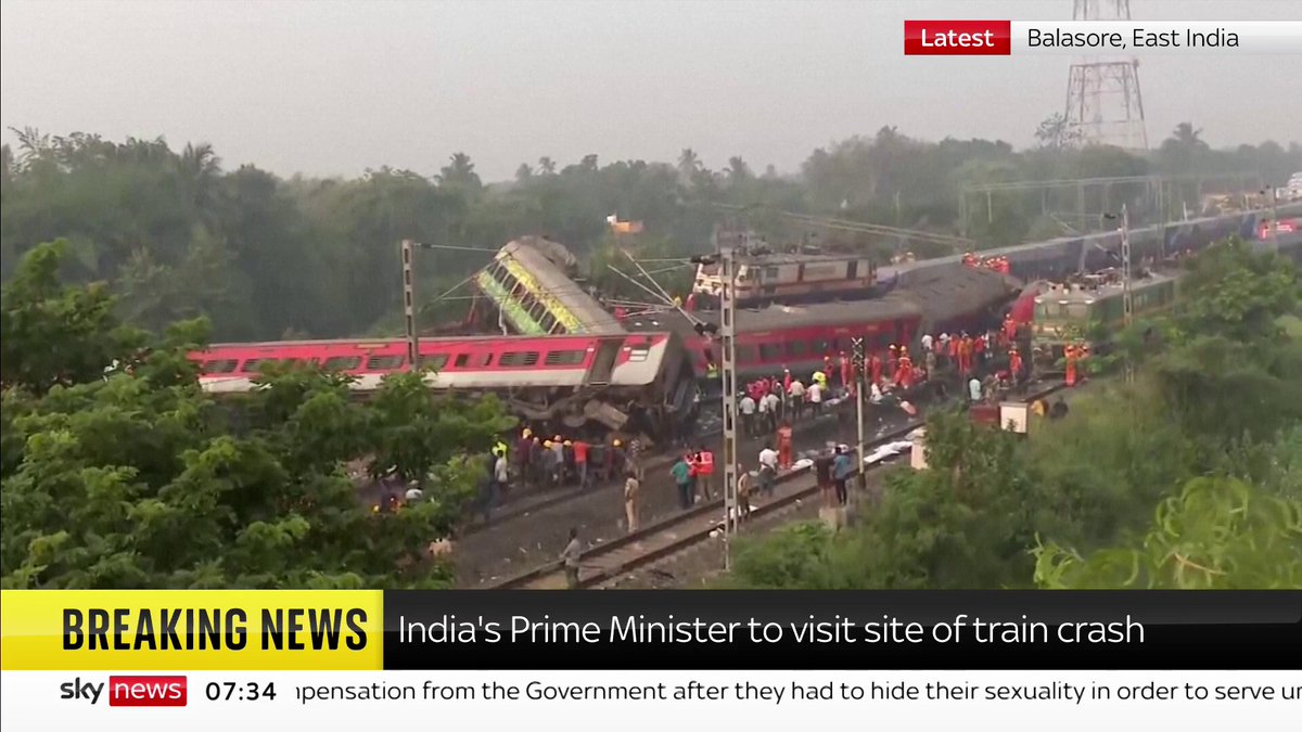 BREAKING: India's Prime Minister Narendra Modi will visit the site of a train crash that has killed at least 288 people. Latest: 📺 Sky 501, Virgin 602, Freeview 233 and YouTube