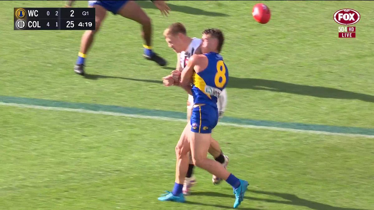 Jordan De Goey could be in some hot water over this hit on Elijah Hewett. 📺 Watch #AFLEaglesPies LIVE on ch. 504 or stream on Kayo: ✍️ BLOG 🔢 MATCH CENTRE