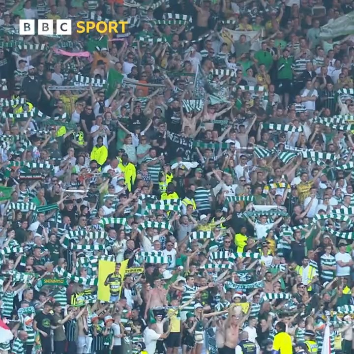 What an atmosphere at Hampden Park 👏 The Celtic fans serenade their team after winning the Scottish Cup to secure a domestic treble 🏆🏆🏆 #BBCFootball #ScottishCup