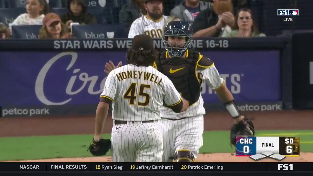 Ballgame! A strikeout secures the shutout for the San Diego Padres over the Cubs.