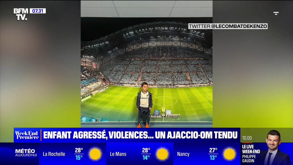 Kenzo, 8 ans, atteint d'un cancer du cerveau et supporter de l'OM, agressé par des supporters d'Ajaccio La soirée a aussi été marquée par l'agression d'un journaliste de France 3, des cris racistes et des violences dans le stade