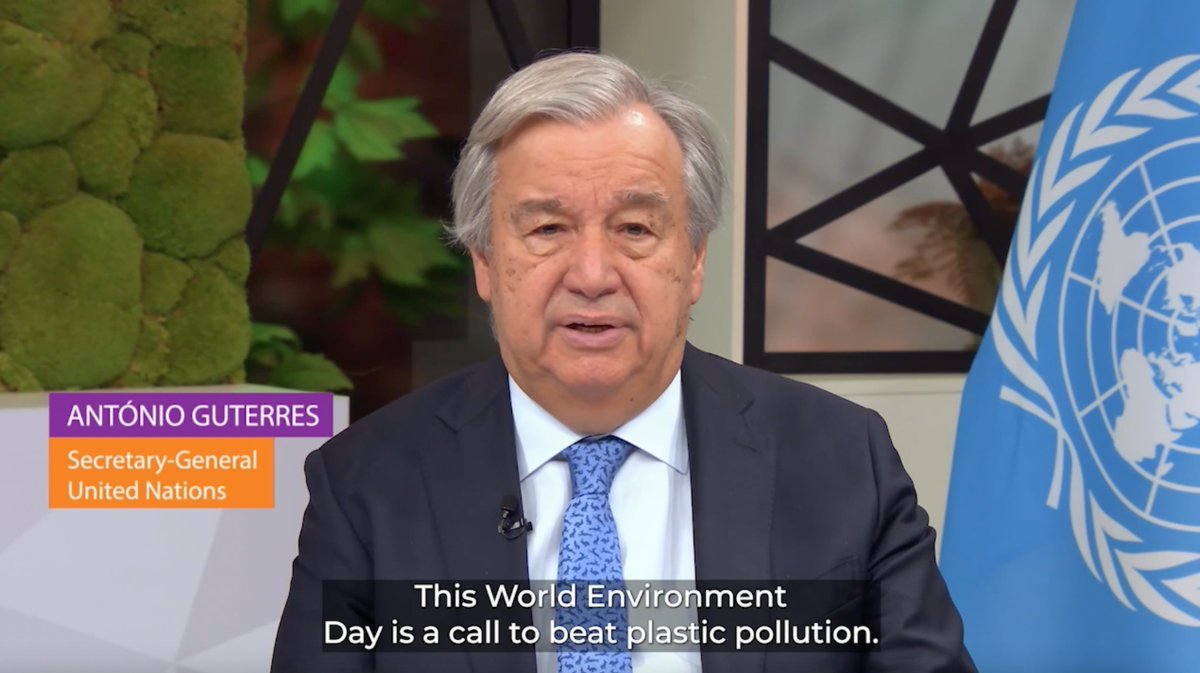 “We must work as one […] to break our addiction to plastics, champion zero waste, and build a truly circular economy.” Ahead of #WorldEnvironmentDay, António Guterres calls for all hands on deck to #BeatPlasticPollution &amp; shape a sustainable future for all.